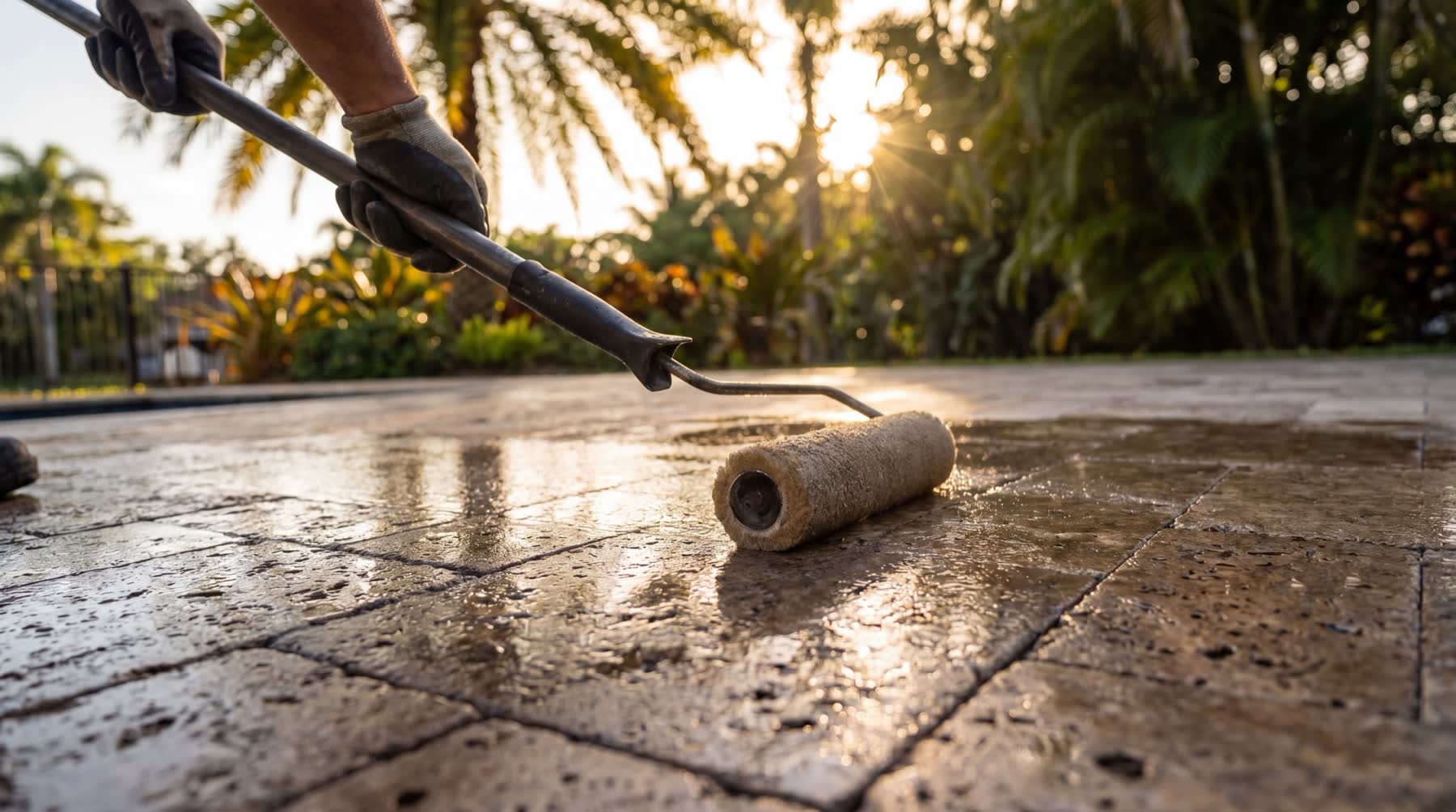 Paver cleaning & sealing by Groundworks in Mims, Florida